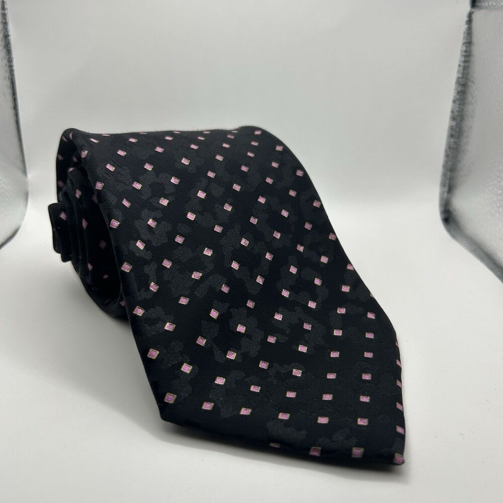 Brioni Silk Tie Animal Print Geometric Black Pink